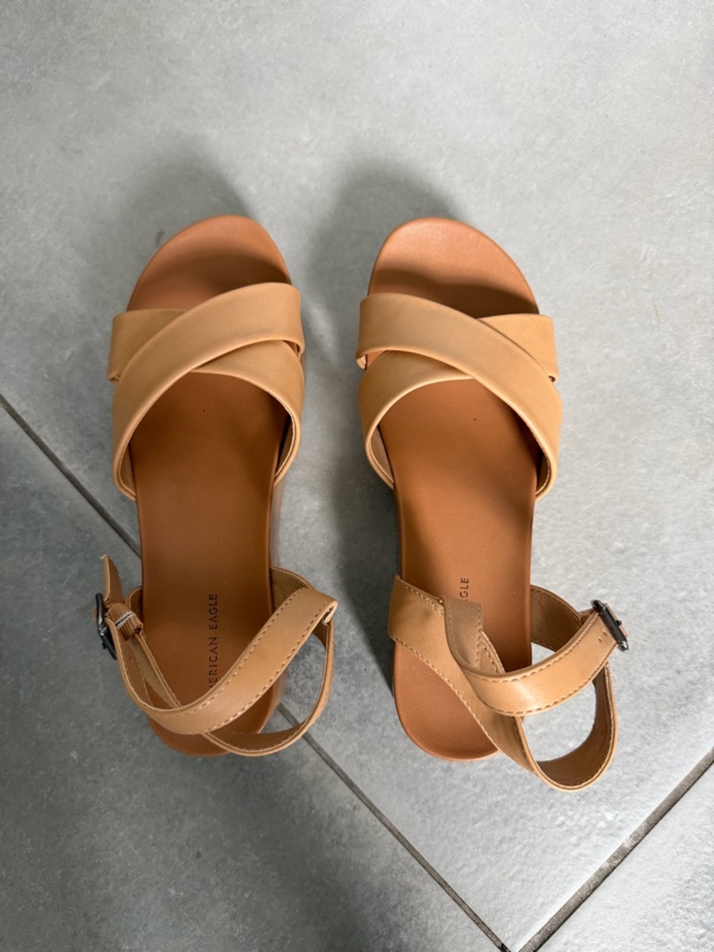 American Eagle Outfitters Tan Cross-Strap Ankle Buckle Sandals
